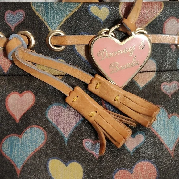 Authentic Vintage Dooney & Bourke Leather Bag Multicolored Hearts Tassels Charm - Picture 3 of 12